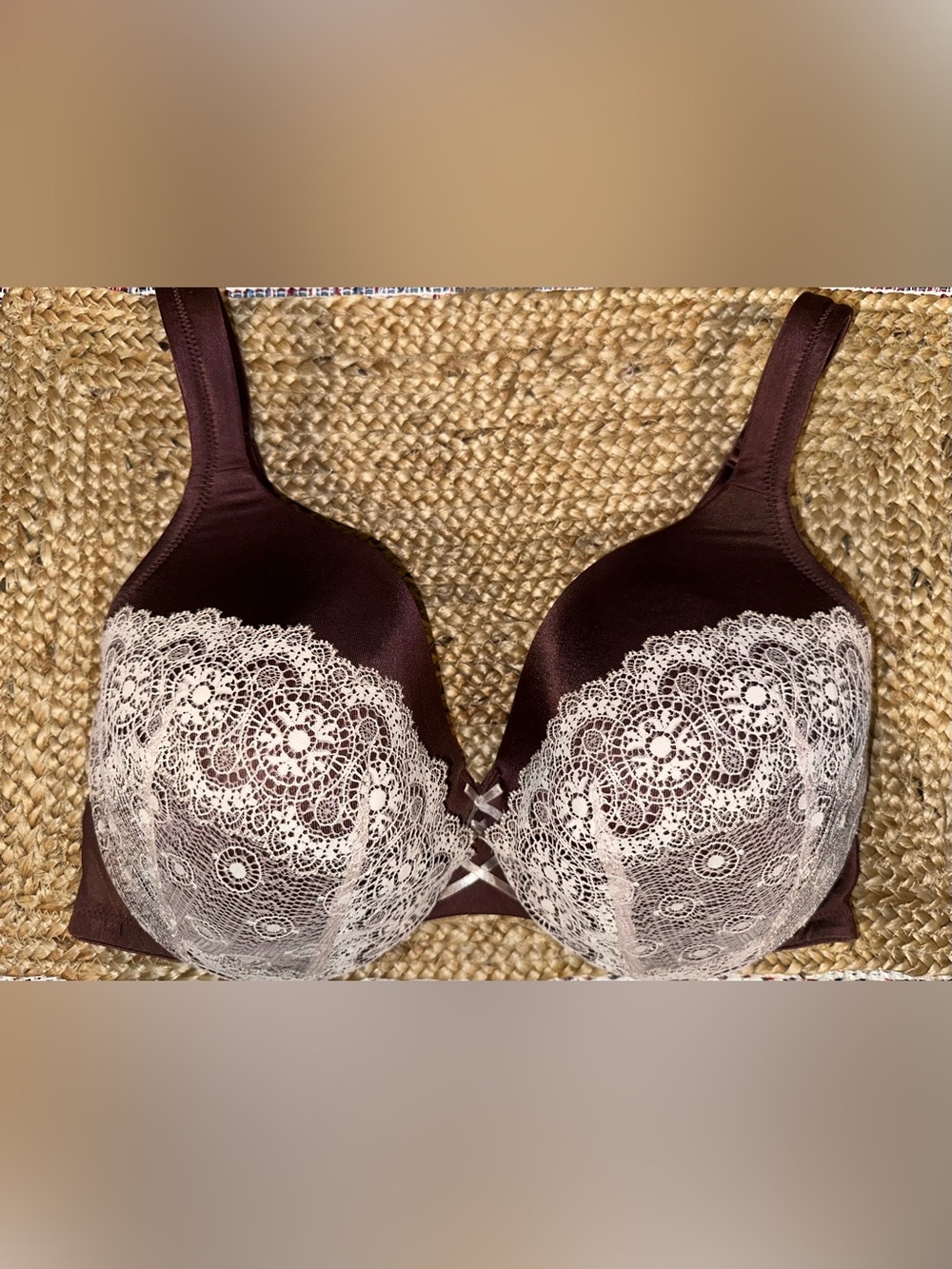 Cacique Full Coverage Lace Overlay Rich Brown Underwire Bra 38DDD MINT CONDITION